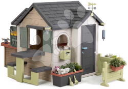Smoby Căsuță de grădină cu masă de picnic Garden House Life Smoby cu jgheab de scurgere, extensibilă cu filtru UV de la 24 luni (SM810308-AC) Casuta pentru copii