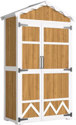 Outsunny Căsuță de grădină din lemn 105x55x179 cm Dulap pentru unelte cu 4 rafturi Acoperiș din metal galvanizat Lemn natural | Aosom Romania (84H-615V00ND)