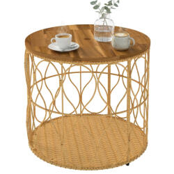 Outsunny Măsuță laterală Ø50 cm rezistentă la intemperii, masă de grădină cu aspect de rattan, blat din lemn de acacia, picioare reglabile Teak | Aosom Romania (84G-489V90TK) Masa de cafea