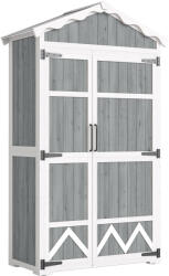 Outsunny Căsuță de grădină din lemn 105x55x179 cm dulap pentru unelte cu 4 rafturi acoperiș din metal galvanizat gri | Aosom Romania (84H-615V00GY)