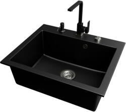 NERO Gránit mosogató NERO Piazza-60 + Vista csaptelep + adagoló + dugókiemelő (fekete)