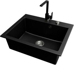 NERO Gránit mosogató NERO Piazza-60 + Vista csaptelep + dugókiemelő (fekete)
