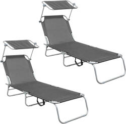 AGA 2x Șezlong de grădină reglabil cu acoperiș Gri (2x MR4254-Grey)