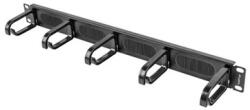 Lanberg 19" 1U gyűrűs panel fésűs kábel átvezetővel, 5 gyűrű, fekete (AK-1203-B) - wincity