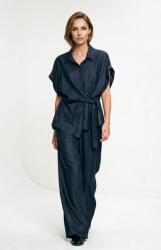 Shopika Compleu dama , camasa si pantaloni, croi lejer, elegant casual, din tencel, albastru jeans inchis M