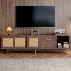 Gutent Tv szekrény 190 cm, rattan MDF, 6 láb, barna, 75" TV-hez (1007)