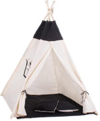Sersimo Cort teepee copii Sersimo cu fereastra, saltea groasa si 2 perne, alb-negru (TIP-11)