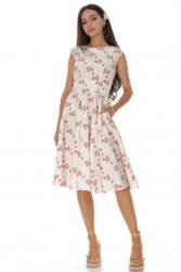 RohBoutique Rochie clos cu în , cu floricele roz si buzunare, Crem Roh DR4806