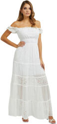 GUESS Zena Rochie De Vară Maxi Pentru Nuntă / Botez Cu Umerii Goi Cu Dantelă Albă W3GK51WFDR2-G011 (W3GK51WFDR2-G011)