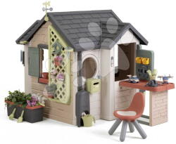 Smoby Căsuță de grădină cu zonă de ședere pentru micii reparatori Garden House Life Smoby cu jgheab de scurgere, extensibilă cu filtru UV de la 24 luni (SM810308-W) Casuta pentru copii