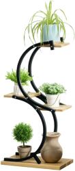 Outsunny Suport de plante cu 4 rafturi, lemn masiv, rezistent la intemperii, 46 cm x 25 cm x 91 cm, Negru + Natural | Aosom Romania (845-802V00ND)