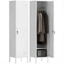 HOMCOM Dulap Metalic Slim cu Ușă Blocabilă și Suport pentru Etichete, Dulap Multi-Funcțional cu Bară pentru Haine, Rafturi, pentru Casă sau Birou, 40x40x179 cm, Alb | Aosom Romania (924-116V00WT) Garderoba