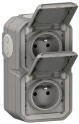 Legrand Priza dubla impermeabila Legrand Plexo IP55, 16 A, gri, montaj vertical (070013)