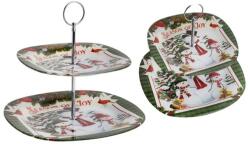  IRIS Tăietor de prăjituri din sticlă pe 2 niveluri cu model de oameni de zăpadă 20cm+25cm 102016 (102016) Tava