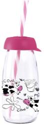 SOLMAZER Sticlă IRIS Cow & Milk cu pai 250ml, roz 111722-013P (111722-013P)