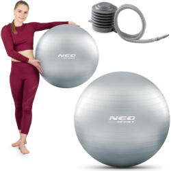 Neo-Sport Fitnesz labda, Neo-Sport NS-951, ezüst, 65 cm, pukkanásgátló rendszer, csúszásmentes felület, PVC, pumpával, teherbírás: 200 kg (TE195100) (TE195100)