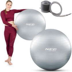 Neo-Sport Fitnesz labda, Neo-Sport NS-952, ezüst, 75 cm, pukkanásgátló rendszer, csúszásmentes felület, PVC, pumpával (TE195200) (TE195200)