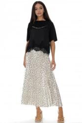 RohBoutique Fusta midi plisata crem cu buline Roh FR575