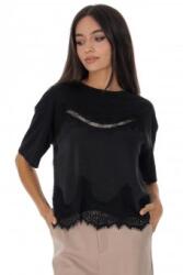RohBoutique Bluza dama satin neagra cu detalii din dantela ROH BR2981