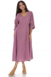RohBoutique Rochie midi din in roz pudrat cu buzunare Roh DR4831