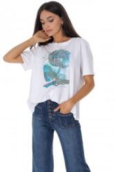 RohBoutique Tricou alb din bumbac cu imprimeu Roh BR2977