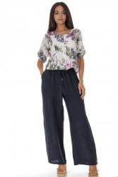 ROH Pantaloni casual din in cu buzunare Albastru Roh TR575