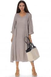RohBoutique Rochie midi din in Beige cu buzunare Roh DR4832
