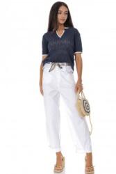 ROH Pantaloni casual din bumbac tip barrel cu curea contrastanta Alb Roh TR580