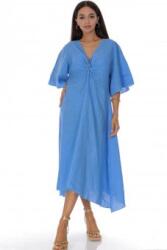 RohBoutique Rochie midi albastra din in cu detaliu rasucit in fata Roh DR4830