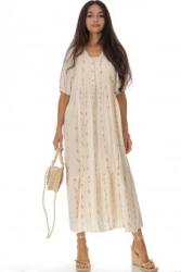 RohBoutique Rochie maxi crem din bumbac cu broderie delicata Roh DR4826
