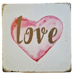 SilverHome Vintage Dekor Fémtábla, 'LOVE' felirat, retro hangulatú kialakítás, 30x30cm