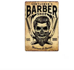 SilverHome Vintage Dekor Fémtábla, 'Gentleman's Barbershop' felirat, retro hangulatú kialakítás, 20x30cm