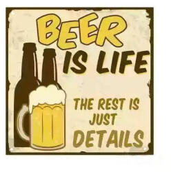 SilverHome Vintage Dekor Fémtábla, 'Beer is life' felirat, retro hangulatú kialakítás, 30x30cm