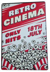 SilverHome Vintage Dekor Fémtábla, 'RETRO CINEMA' felirat, retro hangulatú kialakítás, 20x30cm