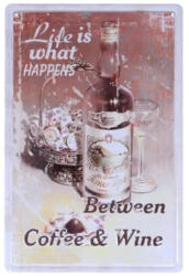 SilverHome Vintage Dekor Fémtábla, dombornyomott 'Coffee and Wine' felirat, retro hangulatú kialakítás, 20x30cm