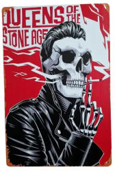 SilverHome Vintage Dekor Fémtábla, 'QUEENS OF THE STONE AGE' felirat, retro hangulatú kialakítás, 20x30cm