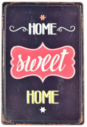 SilverHome Vintage Dekor Fémtábla, dombornyomott 'HOME sweet HOME' felirat, retro hangulatú kialakítás, 20x30cm