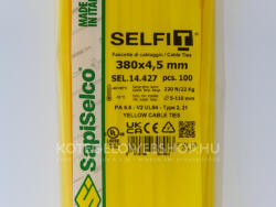 SapiSelco Sárga gyorskötöző 380x4, 5 mm - sárga kábelkötegelő (100db/csomag) SapiSelco SELFIT COLOR [SEL. 14.427]