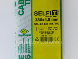 SapiSelco Zöld gyorskötöző 380x4, 5 mm - zöld kábelkötegelő (100db/csomag) SapiSelco SELFIT COLOR [SEL. 12.427]