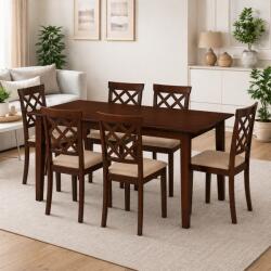 Malaezia Set masa living extensibila Miami, MDF, lemn masiv, 120 150 x 80 x 73.8 cm si 6 scaune Vienna, tapitat stofa, 94x49x40 cm, nuc maro (S4261,4186x2)