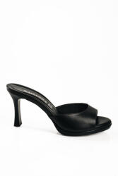Ragazza Pantofi Mules Dama De Piele Cu Toc Subțire Înalt Negru 0998 (0998)