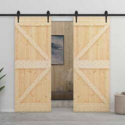 vidaXL Преплъзваща се врата 2 бр. 100 x 210 cm Естествено и черно (3444885)