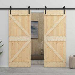 vidaXL Преплъзваща се врата 2 бр. 100 x 210 cm Естествено и черно (3444888)