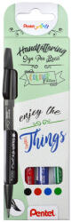 Pentel Ecsettoll, kalligrafikus hajlékony hegyű, Pentel SES15 Basic 4-es klt (SES15-4) - cartridge