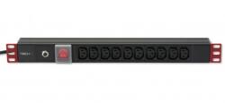 TECHLY I-CASE STRIP-10C 19" 1U Áramelosztó, 10x C13 Aljzat, C14 Dugó UPS-hez (I-CASE STRIP-10C) (I-CASE STRIP-10C)