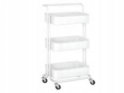 Verk 27491 Háromszintes fém polc kerekeken 76 × 43 × 36 cm, fehér szín