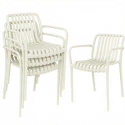 Outsunny Set 4 scaune de grădină stivabile, scaune de terasă cu design în lamele și cotiere, ergonomice, alb crem | Aosom Romania (84G-930V00CW)