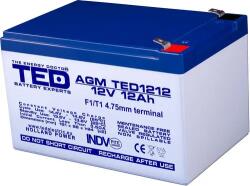 Ted electric Оловна Батерия TED ELECTRIC, 12V, 12Ah, 152/ 98/ 96 mm, AGM (TED-12V-12-AGM) - xtreme