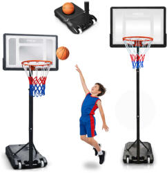 Neo-Sport Kosárlabdapalánk, Neo-Sport NS-280, mobil, állítható, 150-210 cm magasság, szabadon álló, kerekekkel, acél váz, PVC palánk 82 x 59 cm, 38 cm gyűrű, 33 l tölthető talp (TE1280) (TE1280)