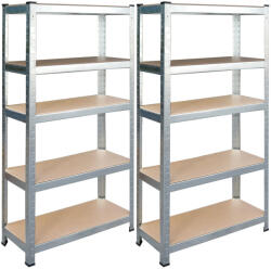 Humberg Műhelypolc szett, Humberg HR-810, ezüst, 150 x 75 x 30 cm, 5 polcos, acél, MDF polclapok, állítható polcmagasság, teherbírás: 125 kg/polc, 2 db-os szett (TE4810-2)